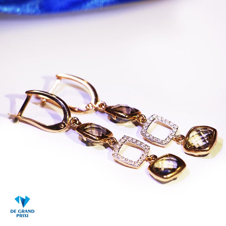 Серьги золотые с раух-топазами