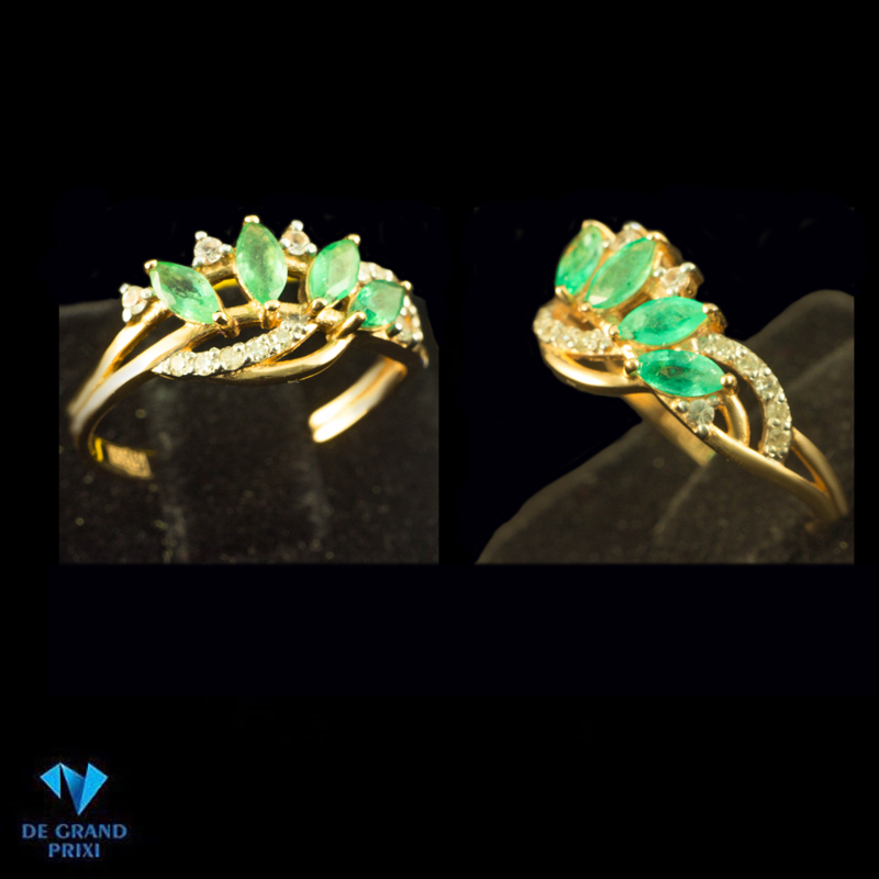 Кольцо золотое с бриллиантами и изумрудами