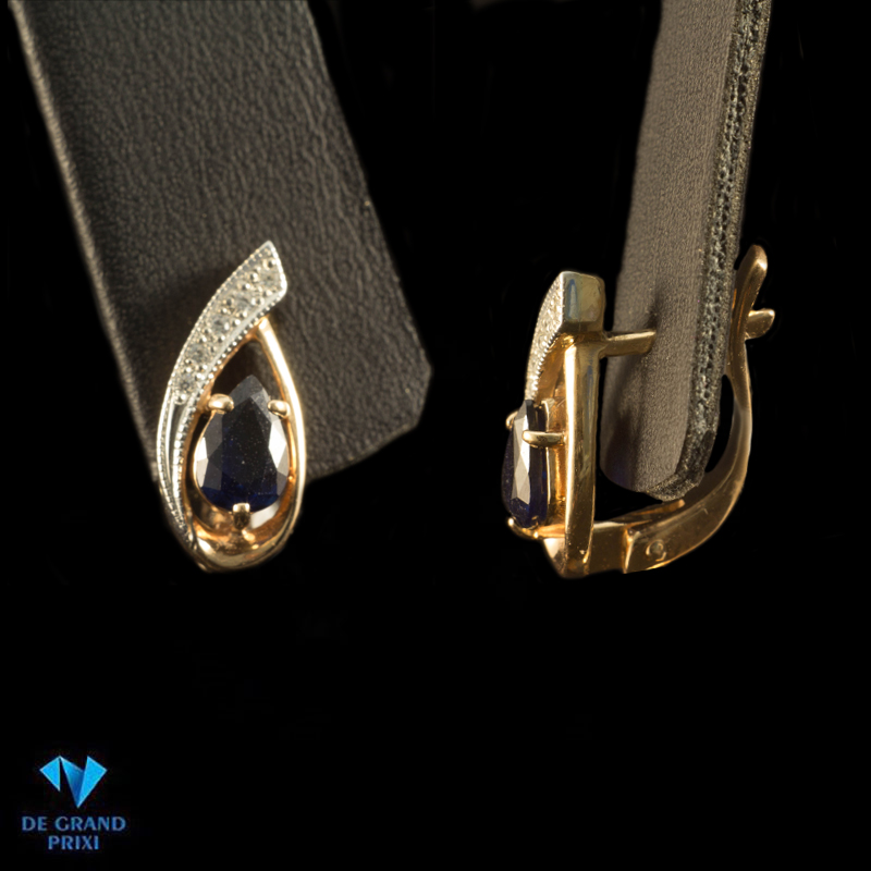 Серьги золотые с сапфиром и фианитами