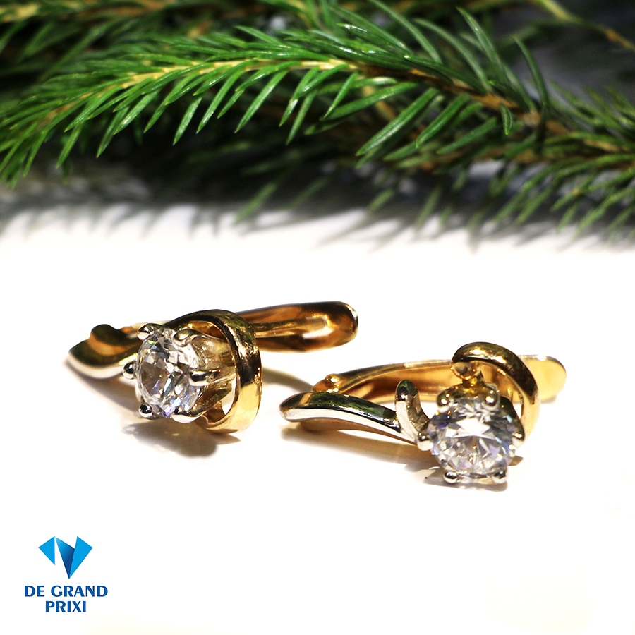 Серьги золотые с фианитом